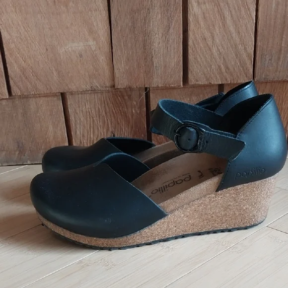 Papillio Black Leather Wedge Mules - Picture 8 of 15